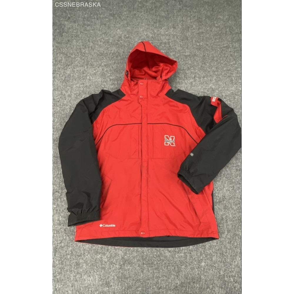 Columbia Nebraska Huskers Jacket Mens L Red Waterproof Hooded Rain Omni-Tech